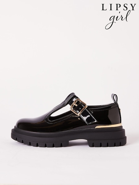 Lipsy Black Faux Leather Chunky Patent Dolly School Shoe (N27971) | AED80 - AED91