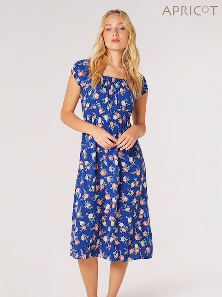 Apricot Blue Vintage Rose Milkmaid Midi Dress (N27977) | €44