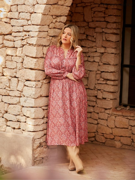 Live Unlimited Red Paisley Print Shirred Waist Midaxi Dress (N27986) | €60