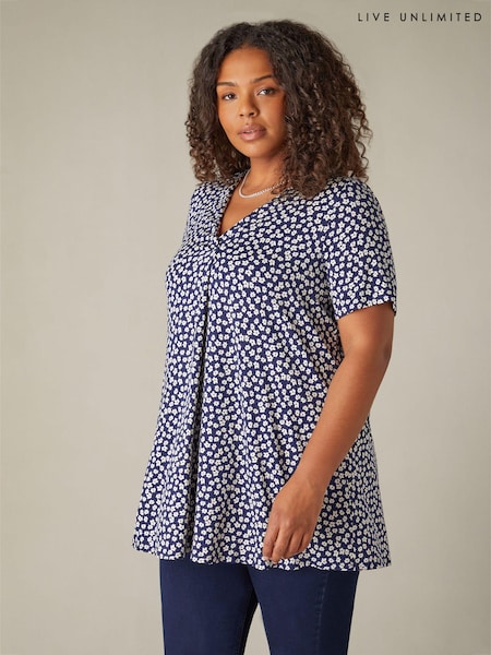 Live Unlimited Curve Ditsy Print Jersey Pleat Front Top (N27987) | €25