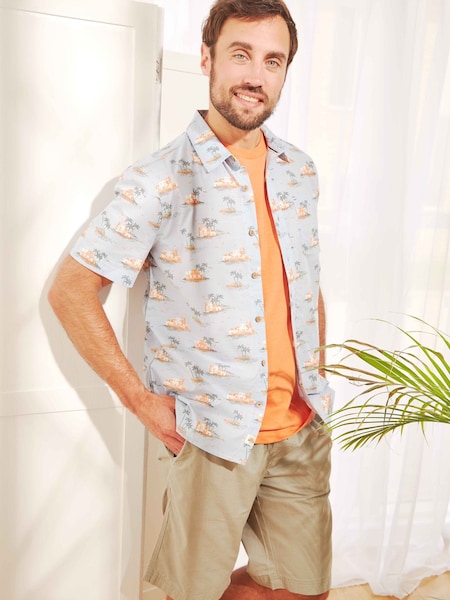 Weird Fish Powder Blue Faraway Organic Short Sleeve Printed Shirt (N28088) | AED93