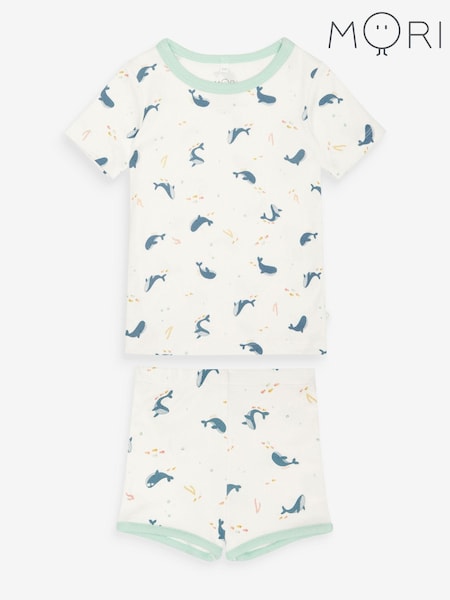 MORI Organic Cotton & Bamboo Whale White Print Short Pyjama Set (N28185) | AED86 - AED91