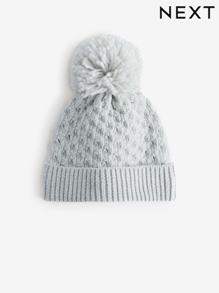 Grey Baby Waffle Pom Hat (0mths-2yrs) (N28195) | R$ 60