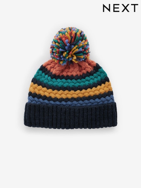 Rainbow Stripe Baby Knitted Pom Hat (0mths-2yrs) (N28197) | €4