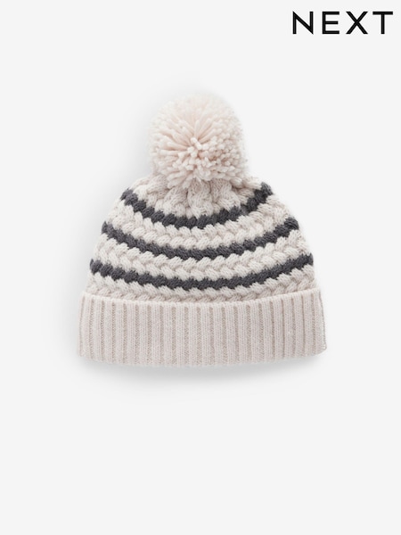 Ecru White Baby Knitted Pom Hat (0mths-2yrs) (N28224) | AED21