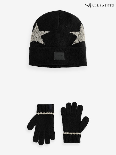 smALLSAINTS Black Metallic Gold Star Beanie and Gloves Set (N28271) | €37