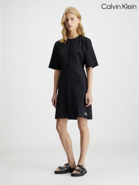 Calvin Klein Black Back Detail Seersucker Dress (N28344) | €32