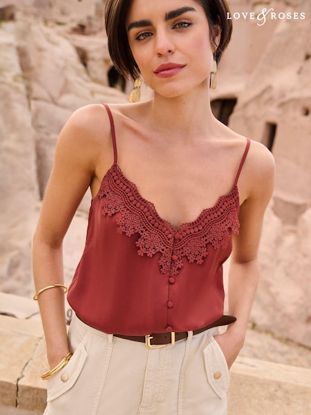 Love & Roses Lace Trim V Neck Cami Vest Top (N28431) | €41