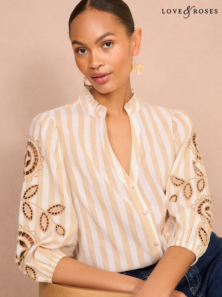 Love & Roses Embroidered V Neck 3/4 Sleeve Blouse (N28441) | 139 LEI