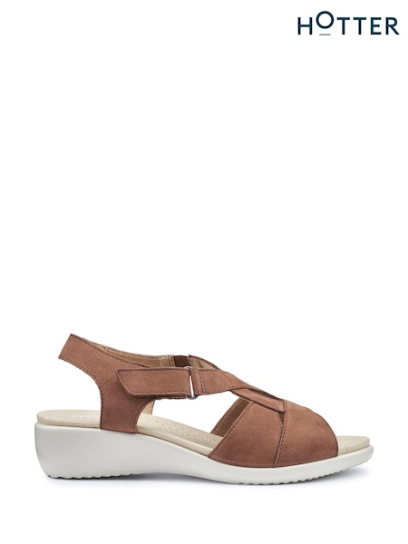 Hotter Tan Brown Wide Fit Isabelle Touch Fastening Sandals (N28490) | €56