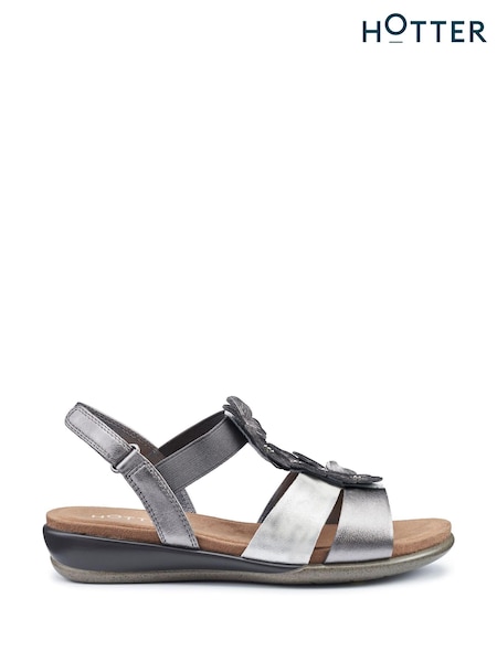 Hotter Silver Pamplona Touch Fastening Regular Fit Sandals (N28575) | €63