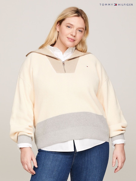 Tommy Hilfiger Cream Curve Half Zip Sweater (N28632) | €79