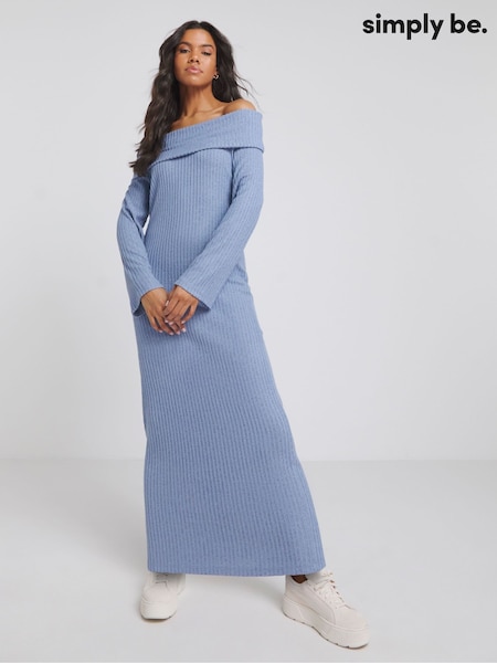 Simply Be Blue Bardot Cosy Rib Maxi Dress (N28643) | €21.50