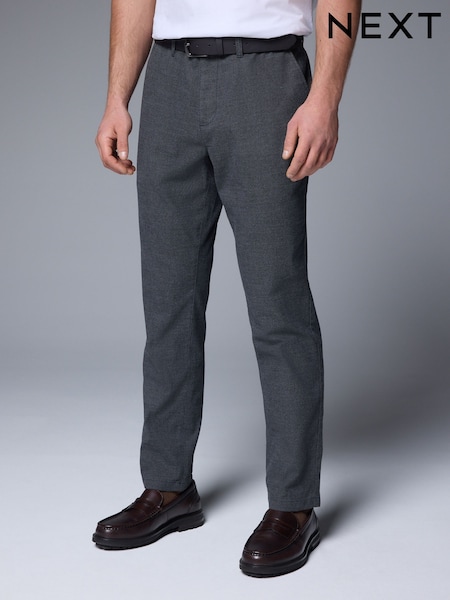 Grey Soft Touch Belted Textured Stretch Chinos Trousers (N28644) | R$ 385