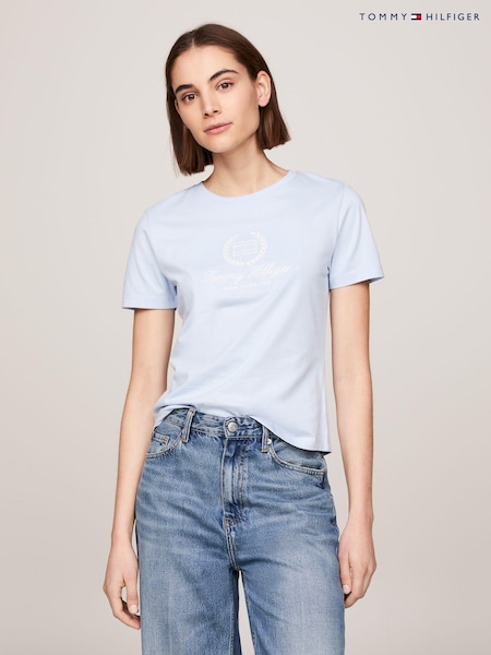 Albastru - Tricou din bumbac cu logo și emblemă Tommy Hilfiger 100% (N28650) | 143 LEI