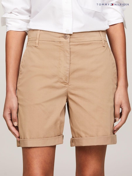 Brązowy - Tommy Hilfiger Cotton Blend Chino Shorts (N28661) | 285 zł