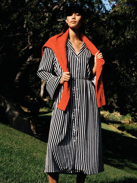 Albastru - Rochie midi tip cămașă Tommy Hilfiger Dungă (N28669) | 644 LEI