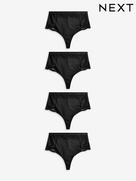 Black High Waist Thong Tummy Control Shaping Lace Back Bikinis 4 Pack (N28678) | €41