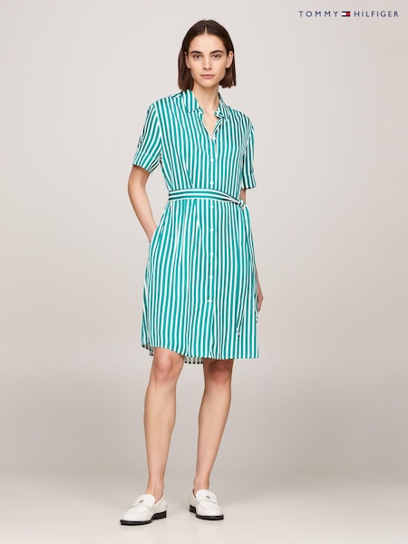 Verde - Rochie midi tip cămașă Tommy Hilfiger Dungă (N28698) | 609 LEI