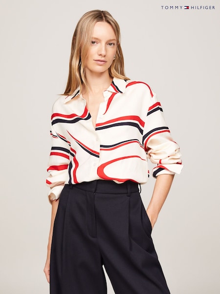 Tommy Hilfiger Cream Ribbon Print Relaxed Shirt (N28702) | €53