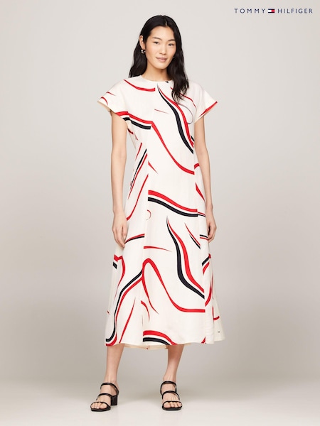 Tommy Hilfiger Cream Ribbon Print Maxi Dress (N28707) | €58