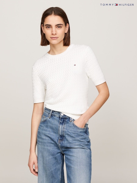 Tommy Hilfiger Cable Short Sleeve Sweater (N28715) | ‏654‏₪