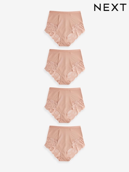 Praline Nude High Waist Brief Tummy Control Shaping Lace Back Bikinis 4 Pack (N28718) | €43