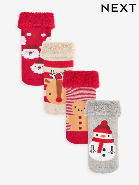 Rot/Weihnachten - Baby Toweling Socks 4 Pack (0mths-2yrs) (N28783) | 6 €