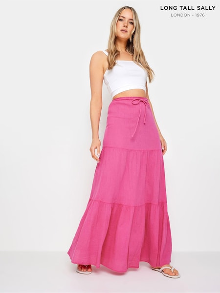Long Tall Sally Pink Acid Wash Tiered Maxi Skirt (N28865) | €12