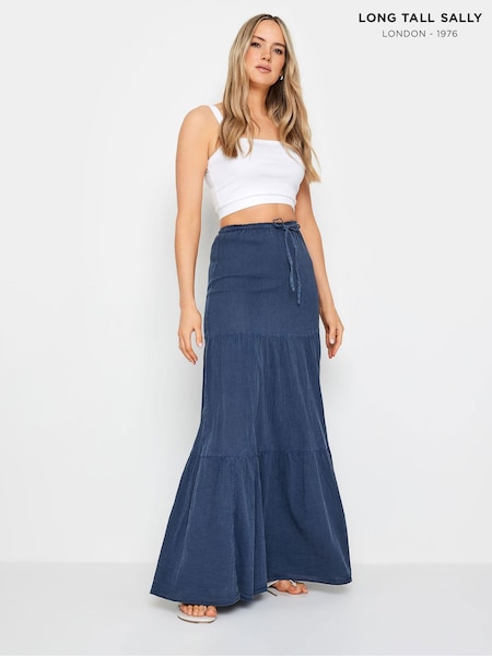 Long Tall Sally Navy Blue Acid Wash Tiered Maxi Skirt (N28874) | €24