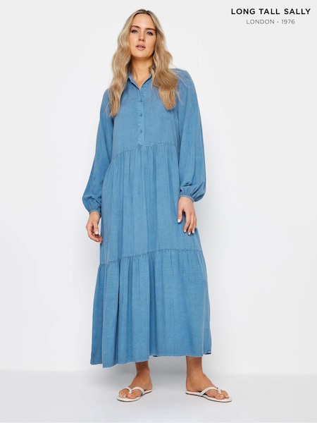 Long Tall Sally Blue Chambray Smock Tiered Dress (N28891) | € 30