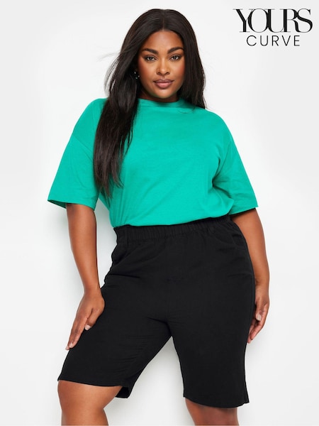 Yours Curve Black Cool 100% Cotton Shorts With Jersey Waist Band (N29021) | $35