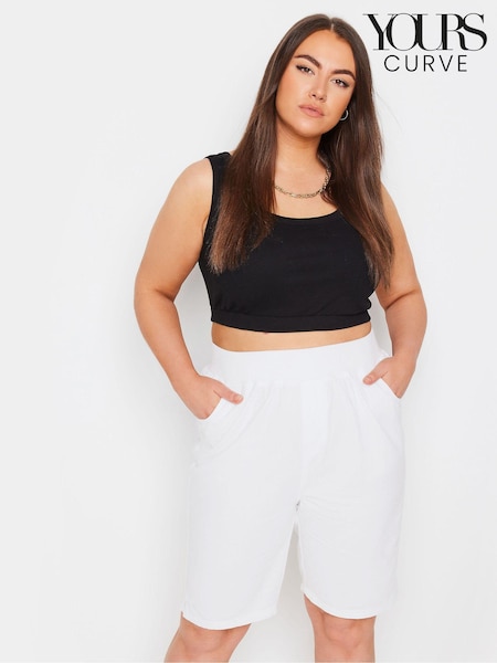 Yours Curve White Cool 100% Cotton Shorts With Jersey Waist Band (N29054) | € 31