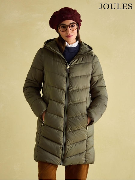 Joules Moorsdale Green Mid Length Showerproof Padded Coat (N29066) | €73