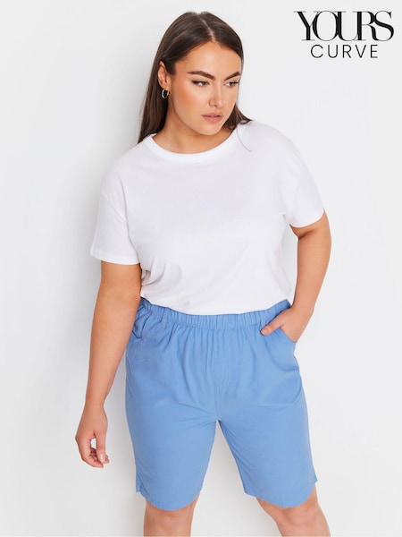Yours Curve Mid Blue Cool 100% Cotton Shorts (N29074) | $35