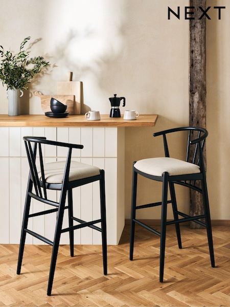 Light Natural Black Stockholm Soft Linen Look Leg Bar Stool (N29087) | €305