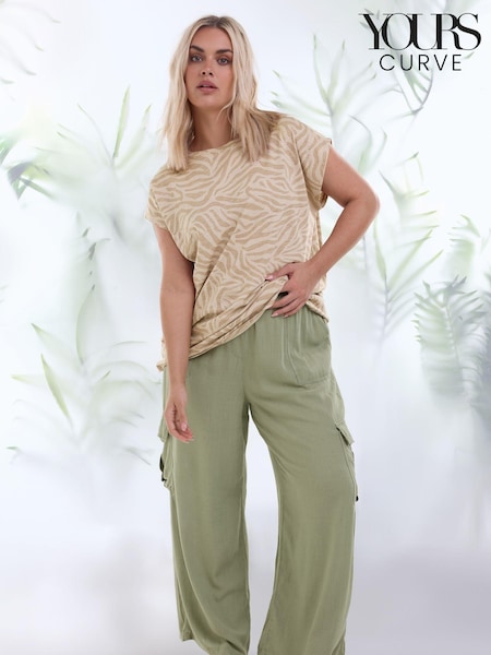 Yours Curve Khaki Green Linen Wide Leg Cargo Trousers (N29093) | €17.50