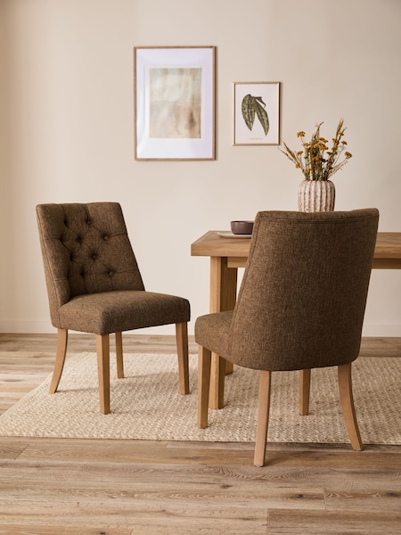 Set of 2 Chunky Weave Mid Clay Natural Wolton Light Wood Leg Collection Luxe Button Dining Chairs (N29096) | €455