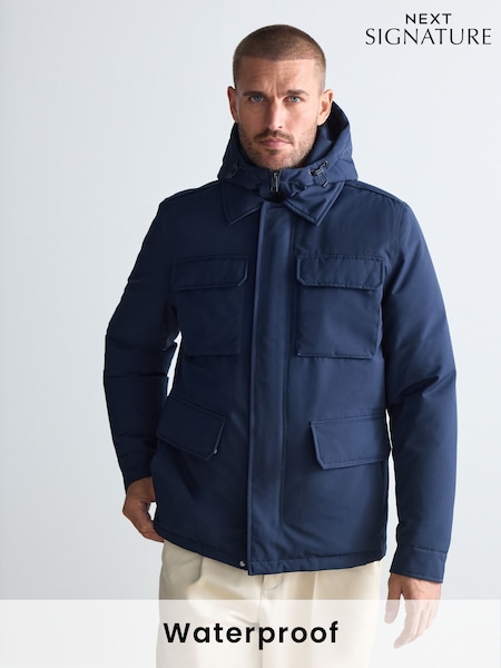 Navy Blue Signature Four Pocket Padded Waterproof Coat (N29099) | AED393