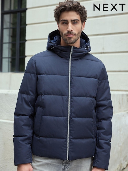Navy Blue Shower Resistant Hooded Puffer Coat (N29128) | €92