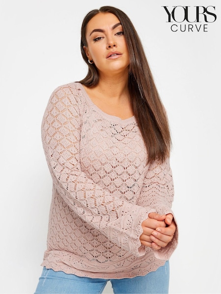 Yours Curve Pink Crochet Detail Jumper (N29154) | €36