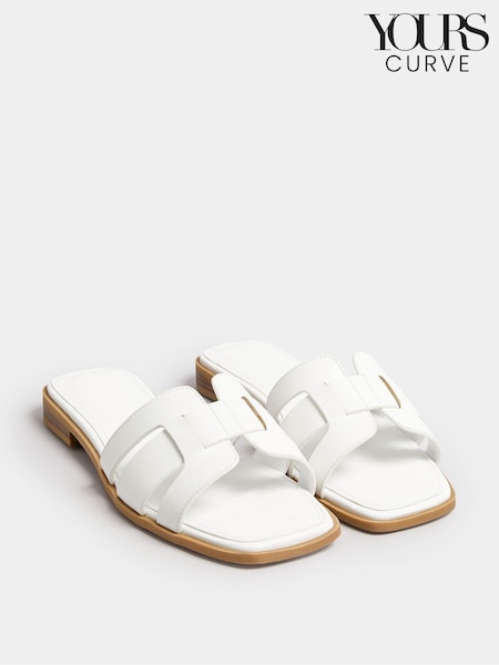 Yours Curve White Cut Out Mule Sandals In Extra Wide EEE Fit (N29166) | €10