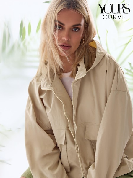 Yours Curve Stone Brown Hooded Cargo Jacket (N29173) | €58