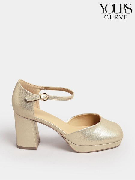 Yours Curve Gold Extra-Wide Fit Platform Court Shoes (N29193) | €24