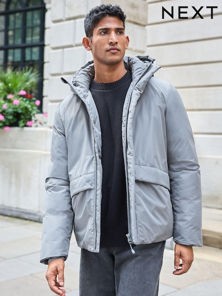 Ice Grey Hooded Shower Resistant Padded Coat (N29222) | €35