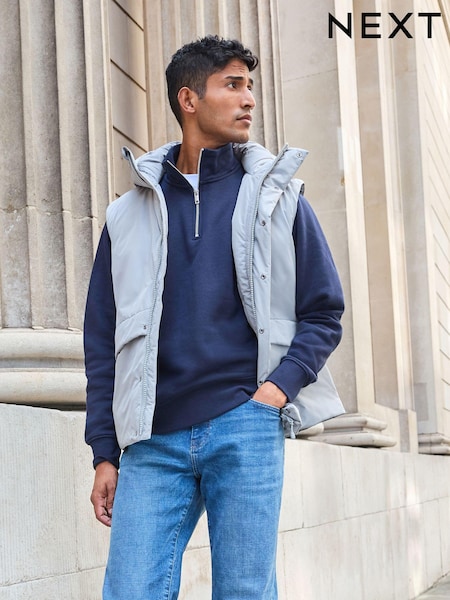 Light Grey Shower Resistant Hooded Padded Gilet (N29239) | €28