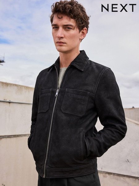 Black Wax Leather Signature Shirt Collar Jacket (N29242) | €72