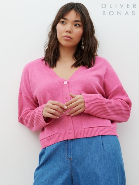 Oliver Bonas Pink Sparkle Ribbed Cardigan (N29284) | €34