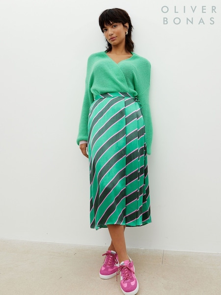Oliver Bonas Green Diagonal Stripe Midi Skirt (N29291) | €41.50