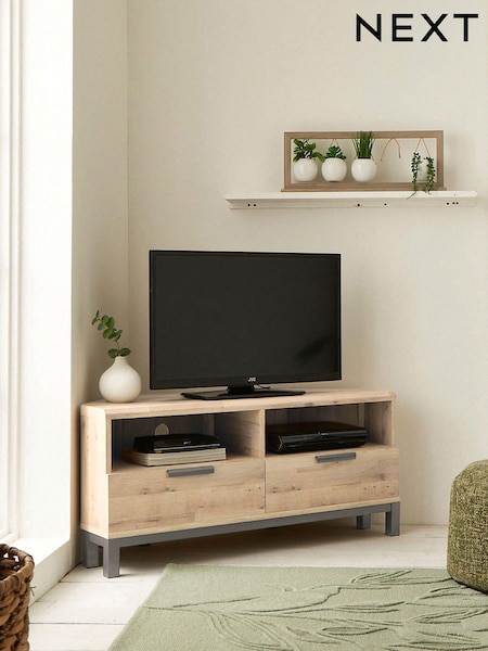 Light Bronx Up to 46 inch Corner Oak Effect Slim TV Unit (N29369) | €340
